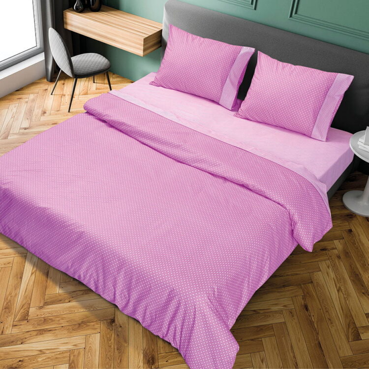 Beauty Home Σετ σεντόνια μονά με λάστιχο πουά JOY Art 1680 100x200+25 Μωβ