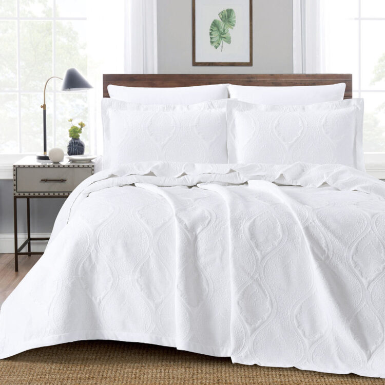 Κουβέρτα Ζακάρ Σετ Damask Λευκό Υπέρδιπλη