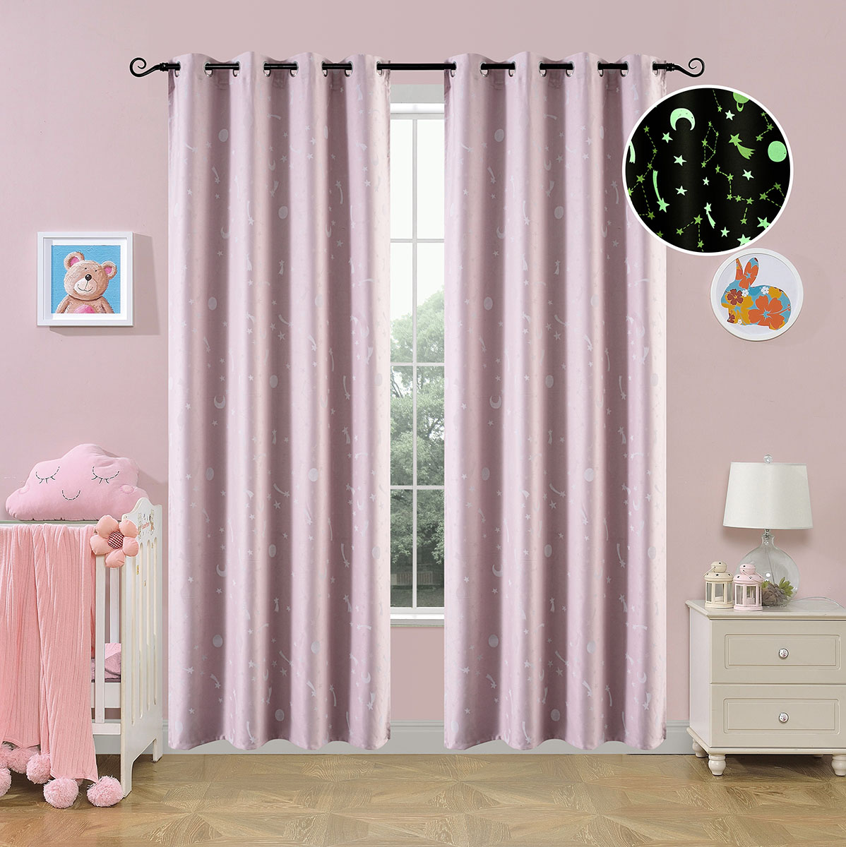 Beauty Home Κουρτίνα φωσφορίζουσα με 8 κρίκους Art 6140 140x260 Ροζ