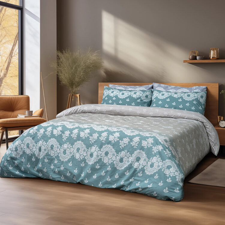 Beauty Home Σετ πάπλωμα υπέρδιπλο Palm Art 12186 220x240 Πετρόλ