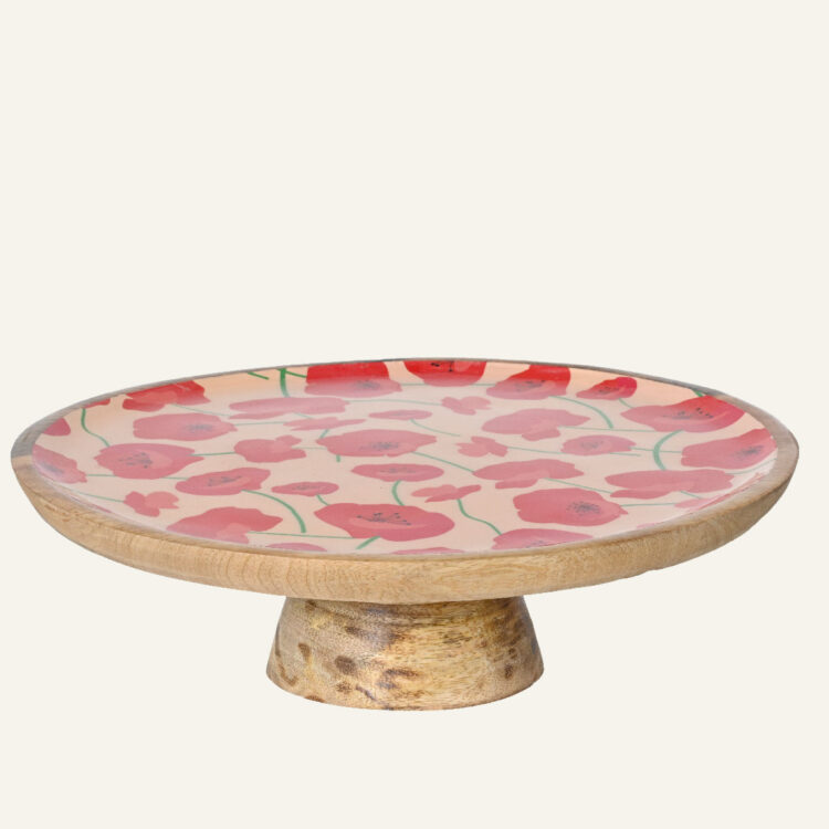 Beauty Home Ταρτίερα από Ξύλο Μάνγκο με Σχέδιο Παπαρούνας