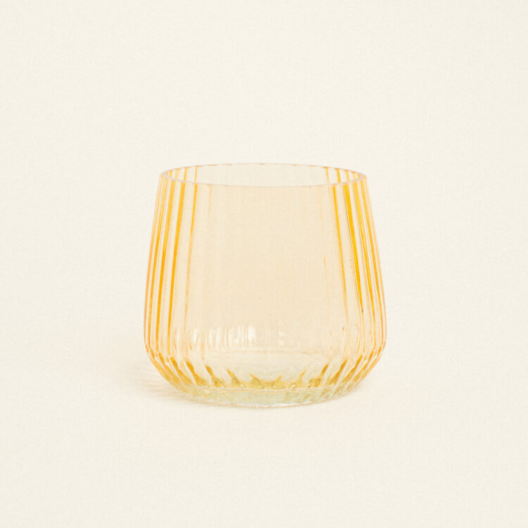 Beauty Home Κηροπήγιο Γυάλινο Ριγέ 11 x 9 cm  Κίτρινο