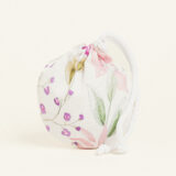 Beauty Home ΠΟΥΓΚΙ ΟΒΑΛ ΜΕ ΚΟΡΔΟΝΙ 13 x 14 cm ΠΟΠΛΙΝΑ ΑΝΘΗ ΣΕ ΛΙΛΑ ΑΠΟΧΡΩΣΕΙΣ