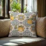 Beauty Home Μαξιλαροθήκη ΣΤΟΦΑ ΛΕΜΟΝΙΑ ΣΕ ΦΟΝΤΟ ΜΕ ΠΛΑΚΑΚΙΑ