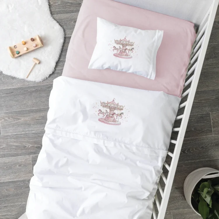 Σεντόνια Κούνιας Σετ Carousel Λευκό-Ροζ