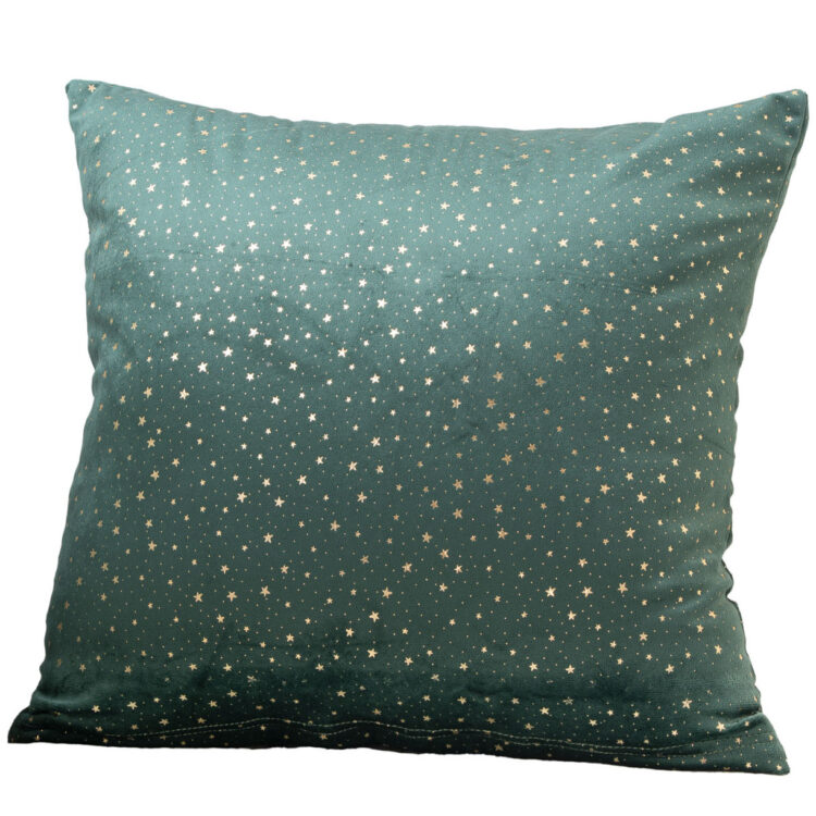 Beauty Home Μαξιλαροθήκη 45 x 45 cm Βελούδο Πράσινο Σκούρο Με Χρύσα Αστέρια