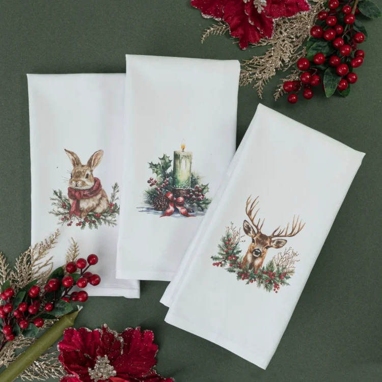 Ποτηρόπανα Κουζίνας Χριστουγεννιάτικα Candlelight Σετ 3ΤΜΧ