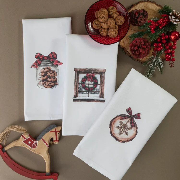 Ποτηρόπανα Κουζίνας Χριστουγεννιάτικα Garland Σετ 3ΤΜΧ