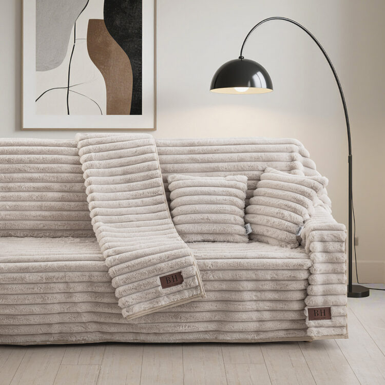 Beauty Home Γούνινο Σετ ριχτάρι 3τμχ Stripe Art 8725 (180x160+180x250+180x300) Μπεζ