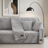 Beauty Home Γούνινο Σετ ριχτάρι 3τμχ Stripe Art 8727 (180x160+180x250+180x300) Γκρι