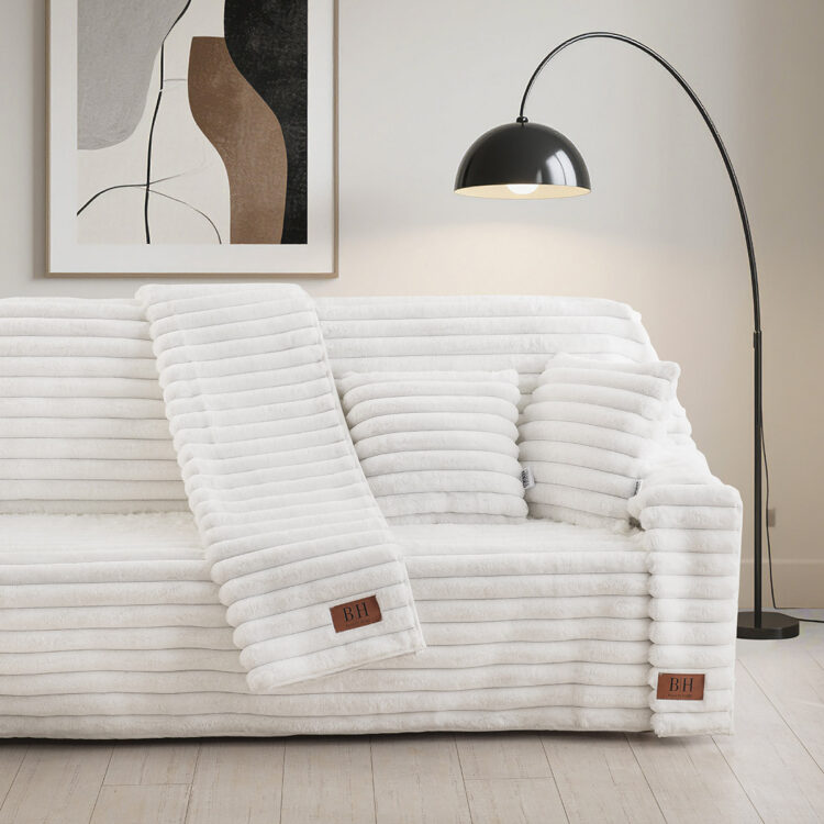 Beauty Home Γούνινο Σετ ριχτάρι 3τμχ Stripe Art 8728 (180x160+180x250+180x300) Λευκό