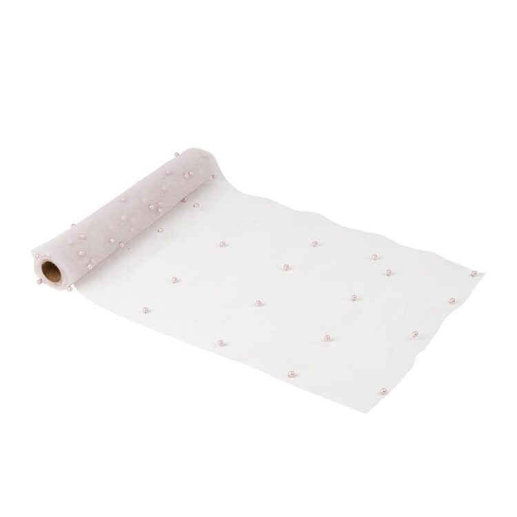 Beauty Home Ράννερ με πέρλες – Ροζ οργάντζα 28 cm x 5 m
