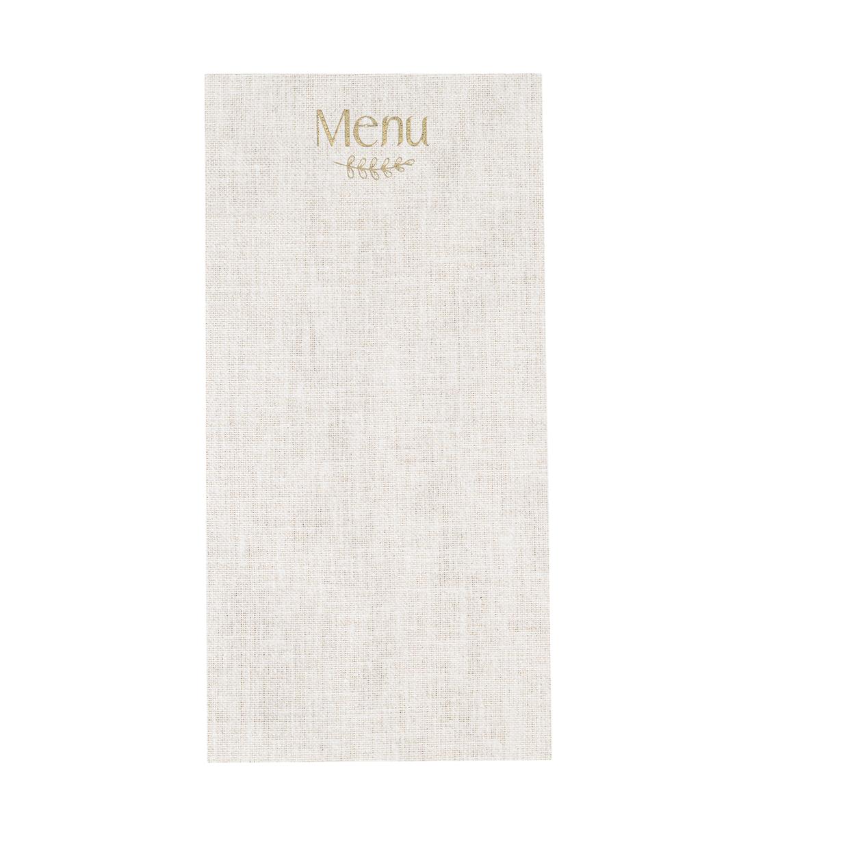 Beauty Home 10 Κάρτες χάρτινες menu με εφέ λινού με κορδόνι Μπεζ και χρυσό χαρτί 10 x 20 cm