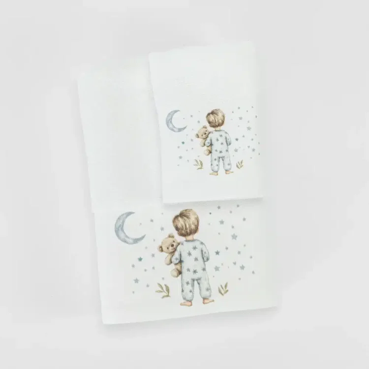 Πετσέτες Σετ 2ΤΜΧ Goodnight Λευκό-Πετρόλ