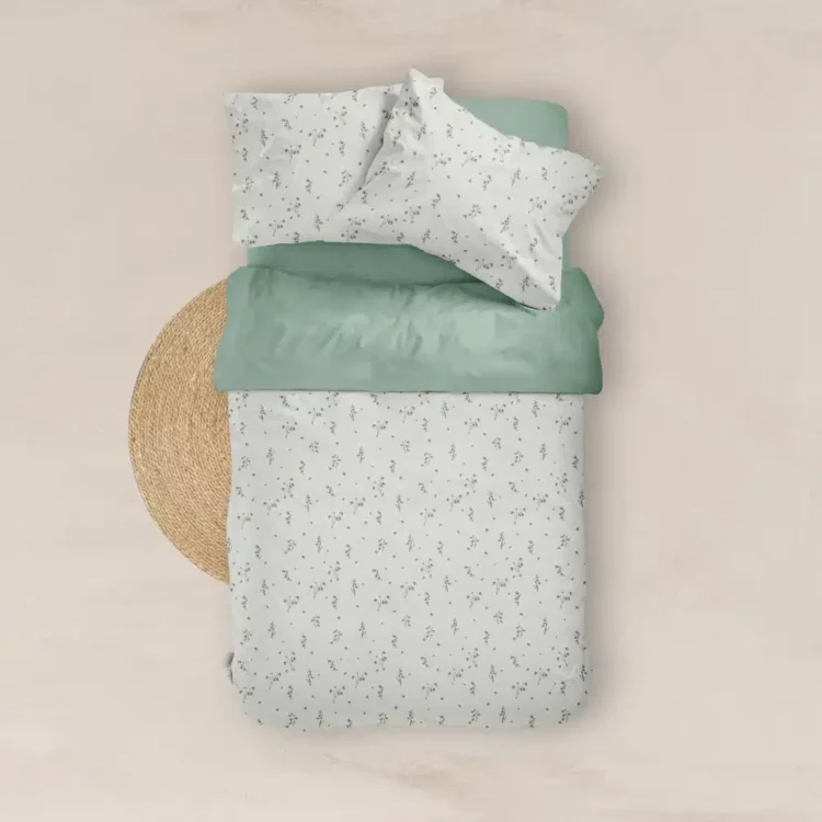 Σεντόνια Εμπριμέ Σετ Campana Λευκό-Λαδί Μονά