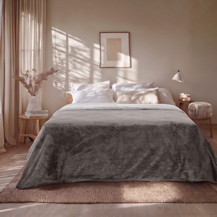 Beauty Home Κουβέρτα υπέρδιπλη διπλής όψεως Art 11601 Jacquard fleece 700gsm Fiesta Plus 220x240 Ανθρακί