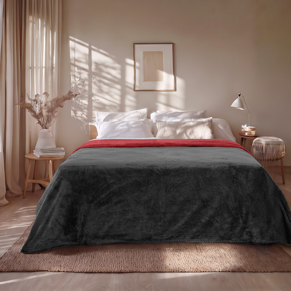 Beauty Home Κουβέρτα υπέρδιπλη διπλής όψεως Art 11601 Jacquard fleece 700gsm Fiesta Plus 220x240 Μαύρο