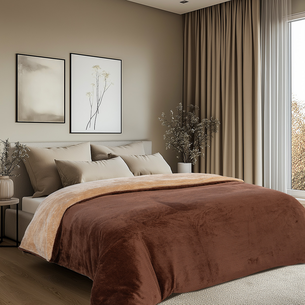 Beauty Home Παπλωματοθήκη υπέρδιπλη διπλής όψεως Art 11602 Jacquard fleece 700gsm Fiesta Plus 220x240 Καφέ