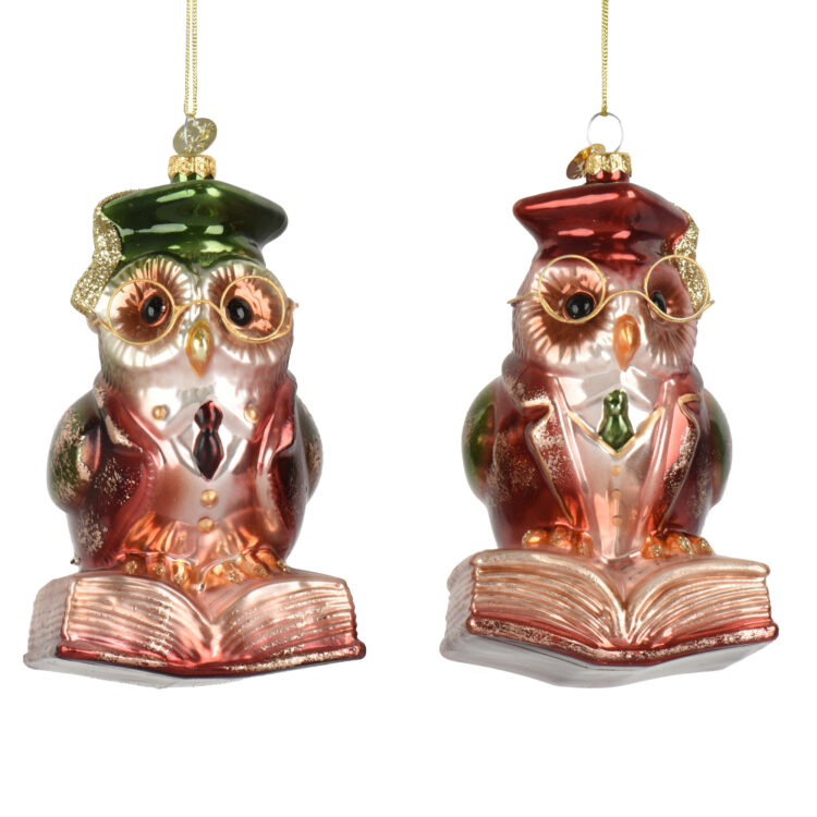 Beauty Home Στολίδι Κουκουβάγια Γυάλινη με Γυαλιά 13 cm  Μπορντό