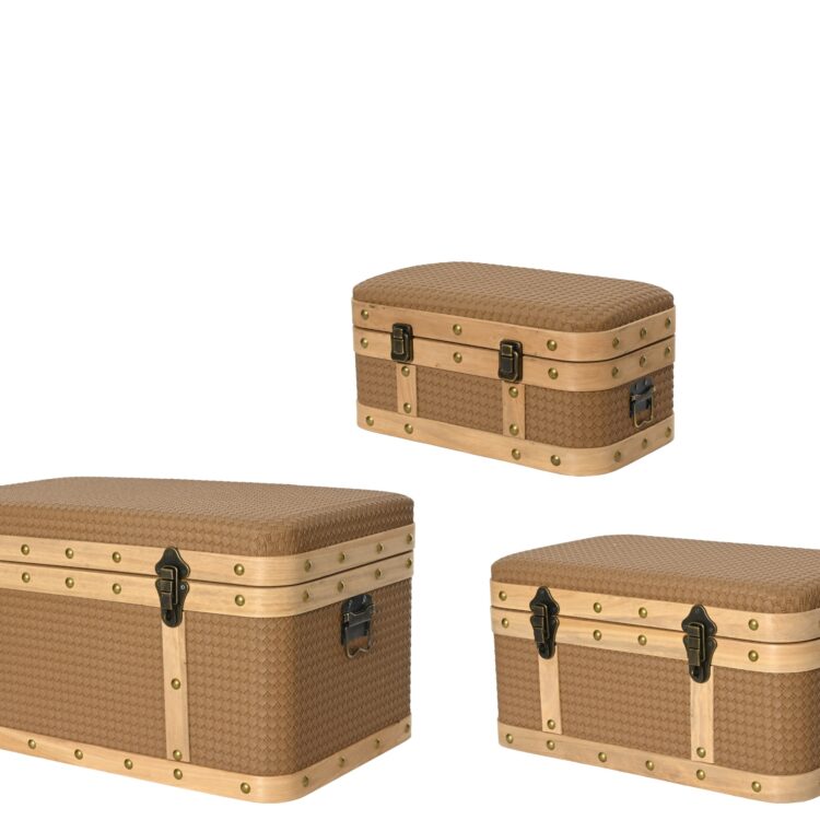 Beauty Home Διακοσμητικά Μπαούλα MDF Σετ 3 Τεμαχίων με Ξύλινο Τελείωμα και Μεταλλικό Κλείσιμο Ροζ